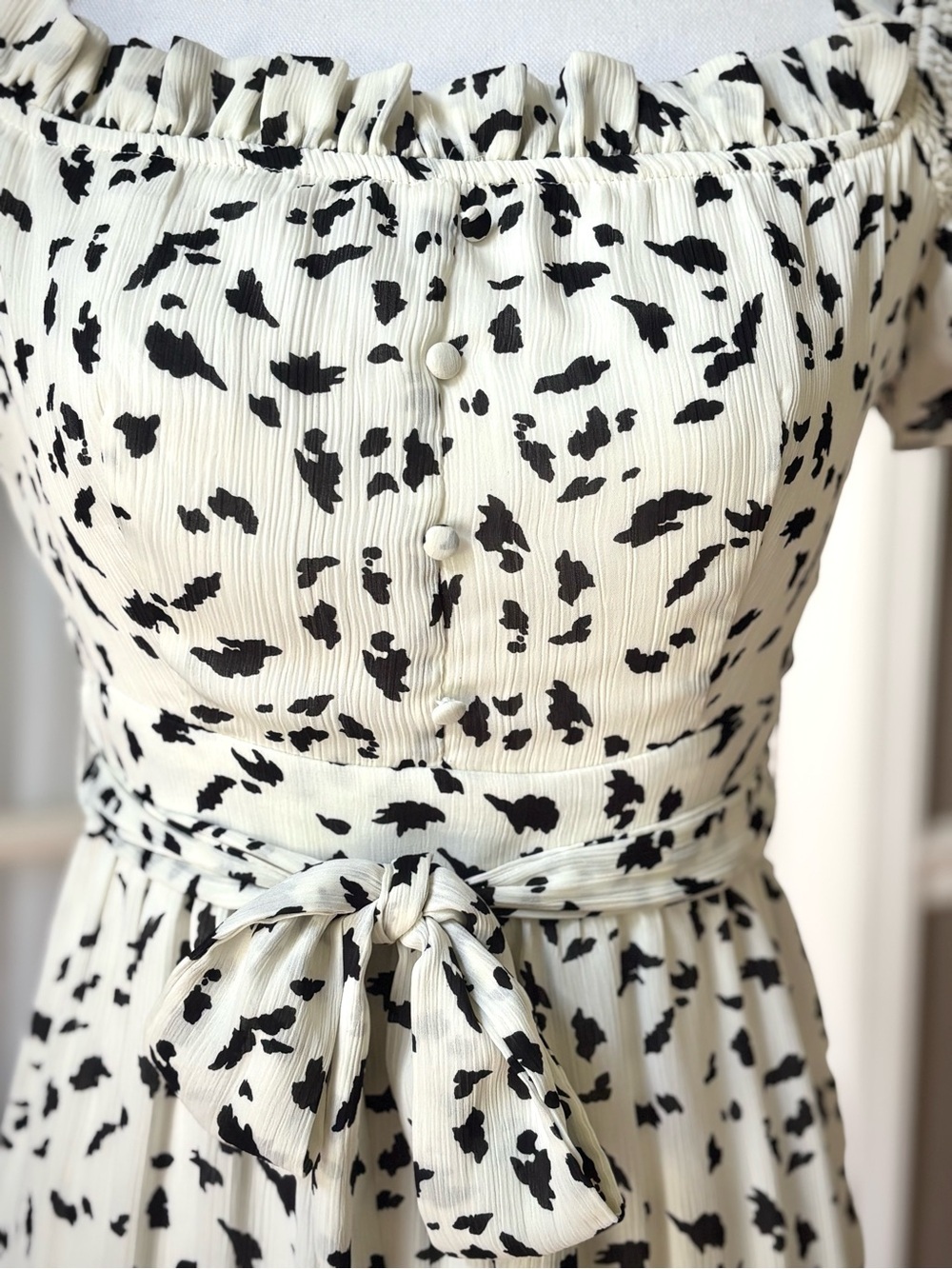 Wild Honey NWT Western Milkmaid Mini Dress Ivory Black Tie Waist S - Picture 2 of 11